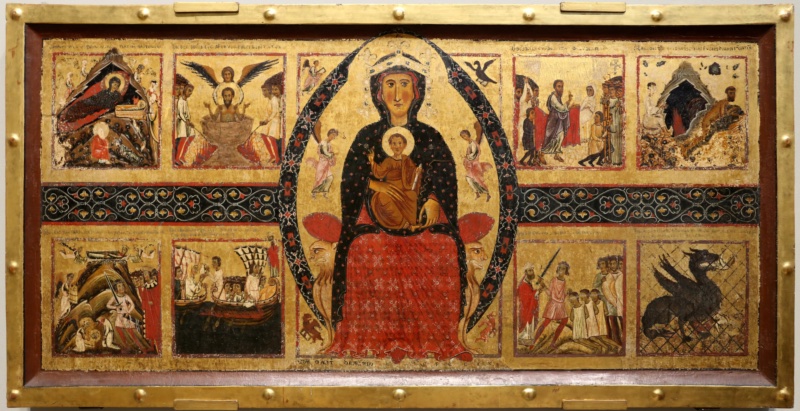 Virgin and Child Enthroned, with Scenes of the Nativity and the Lives of the Saints